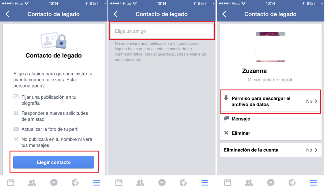 Como nombrar contacto de legado en facebook