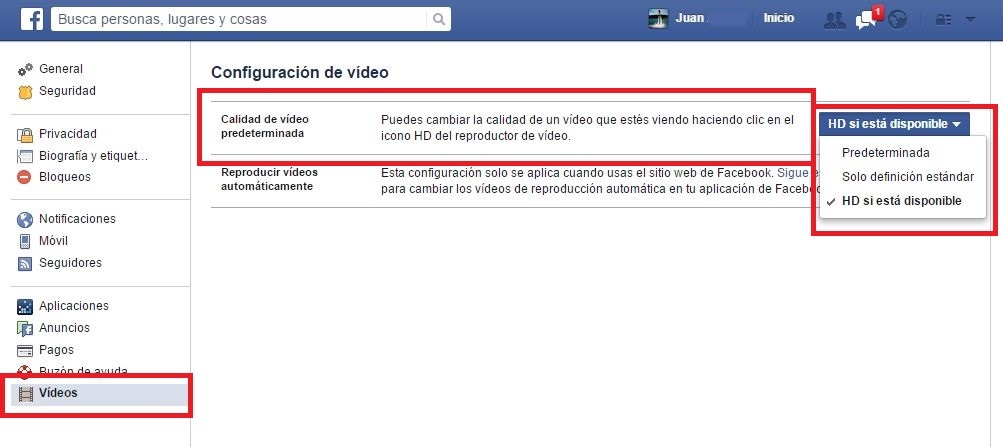 Como configurar la reproducción HD de videos en Facebook