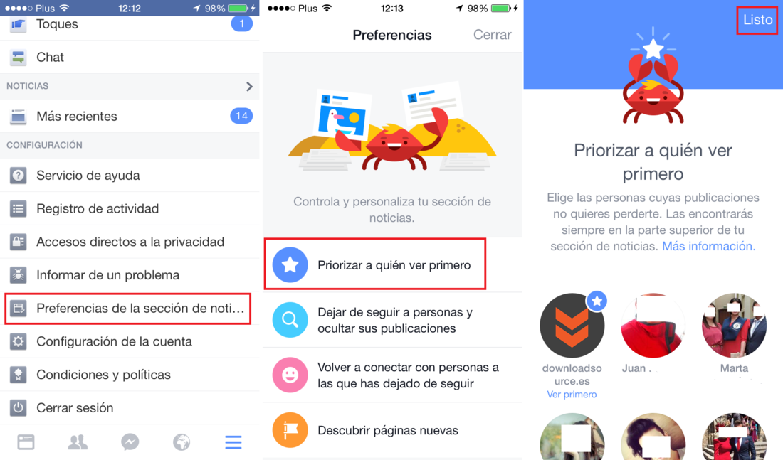 Personalliza tu muro de Facebook para de esta manera poder hacer que la de usuarios especificos se muestren en primer lugar.