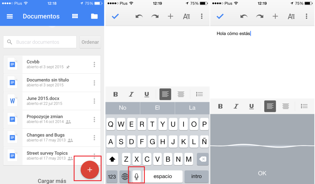 Escritura por voz en Google docs para iOS o Andorid