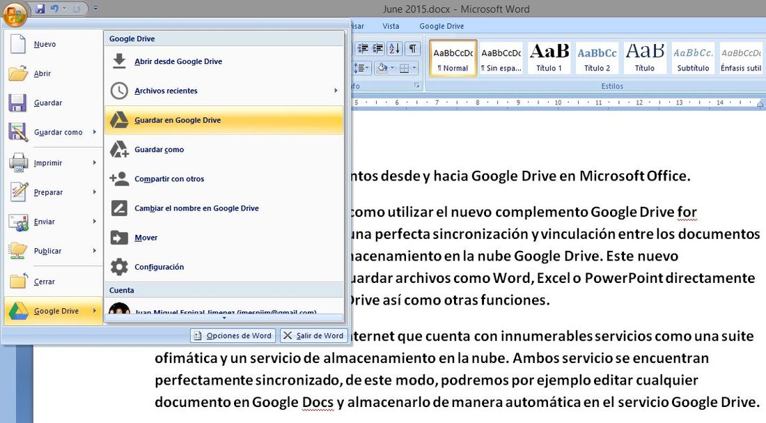 Como guardar archivos de office directamente en la nube de Google Drive.