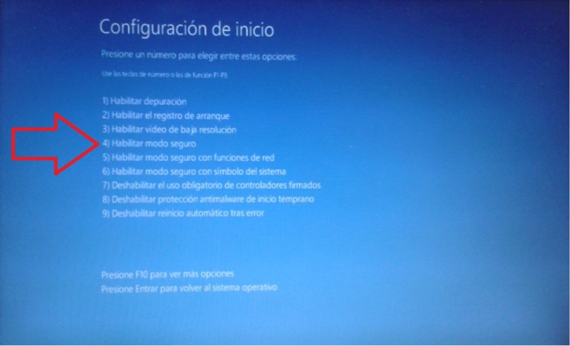 Iniciar en modo seguro windows 10