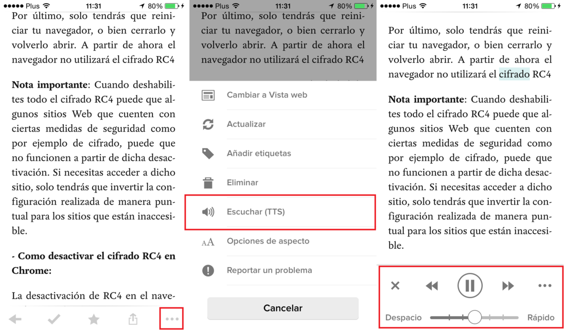 Escuchar los articulos almacenados en la app Pocket de iOS