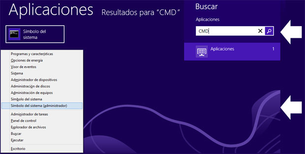 Como abrir simbolo del sistema en Windows 8.1