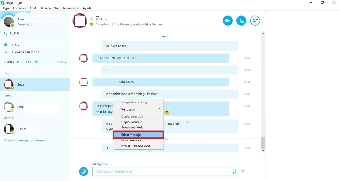 Como corregir un mensaje enviado por el chat de skype