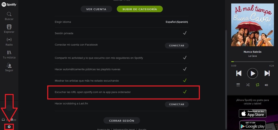 Como abrir los enlaces de Spotify directamente en la app Spotify para ordenadores