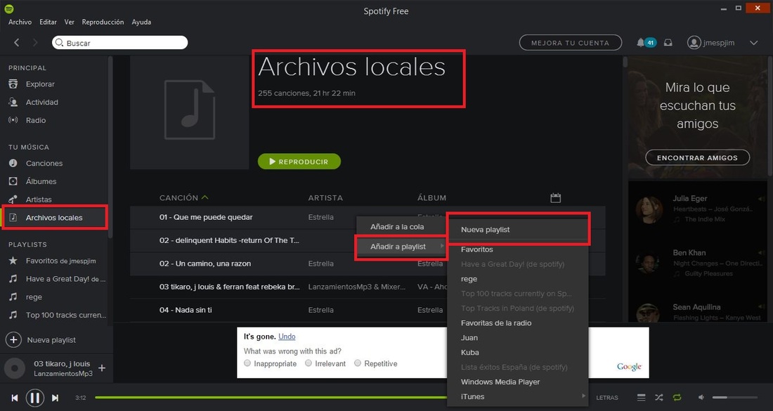 reproducir en tu telefono los archivos locales de tu ordenador con Spotify