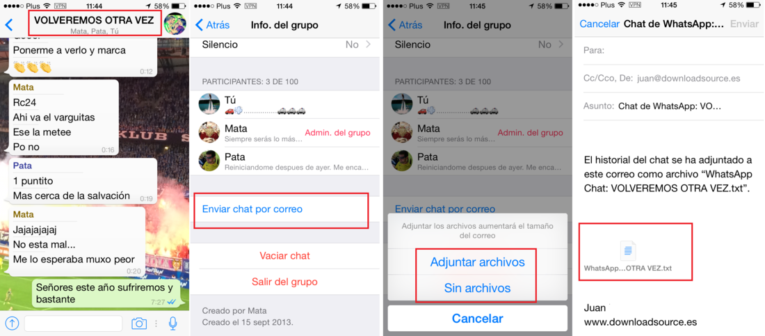 copia de los chatsa de Whatsapp en archivo de texto en iPhone
