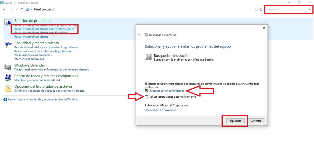 Solucionar problemas de busqueda en windows 10