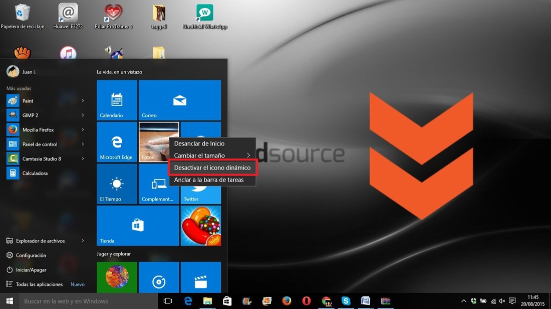 Desactivar icono automáticos de las apps del menú de inicio de Widows 10