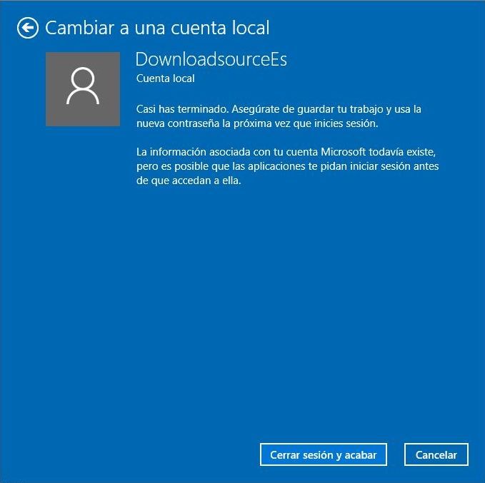 Usar cuenta local en Windows 10