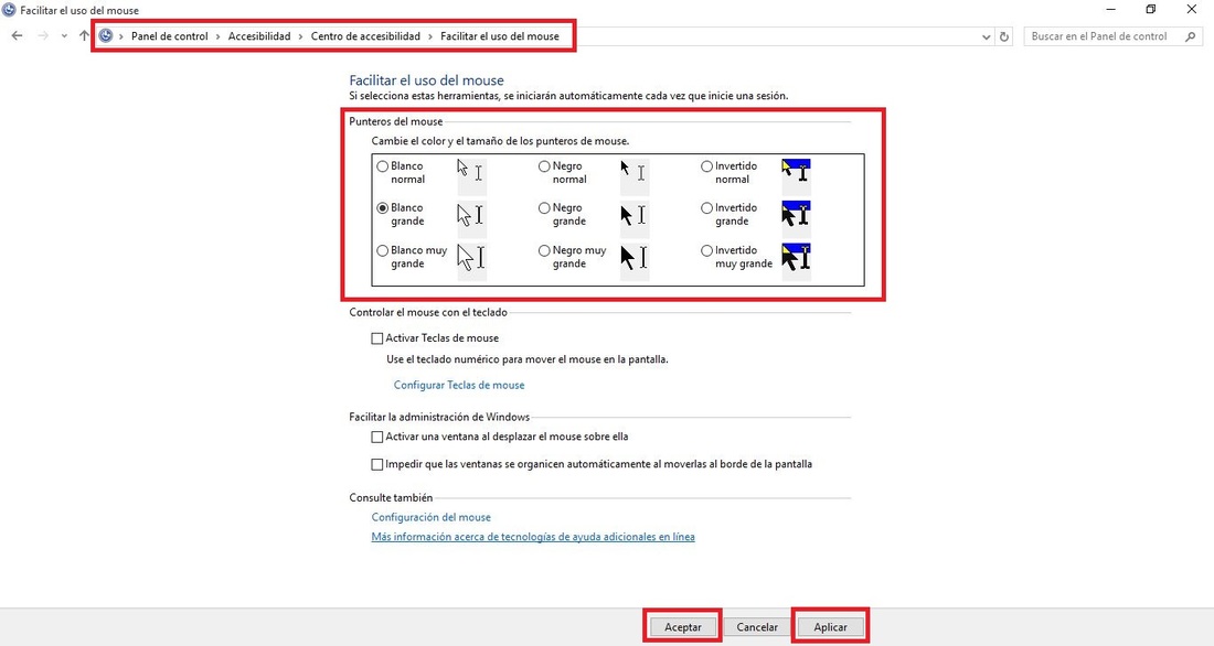 Como cambiar el color y tamaño del puntero de tu ratón en Windows 10