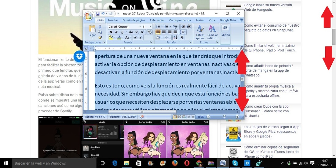 Como desplazarse por una ventana inactiva en Windows 10