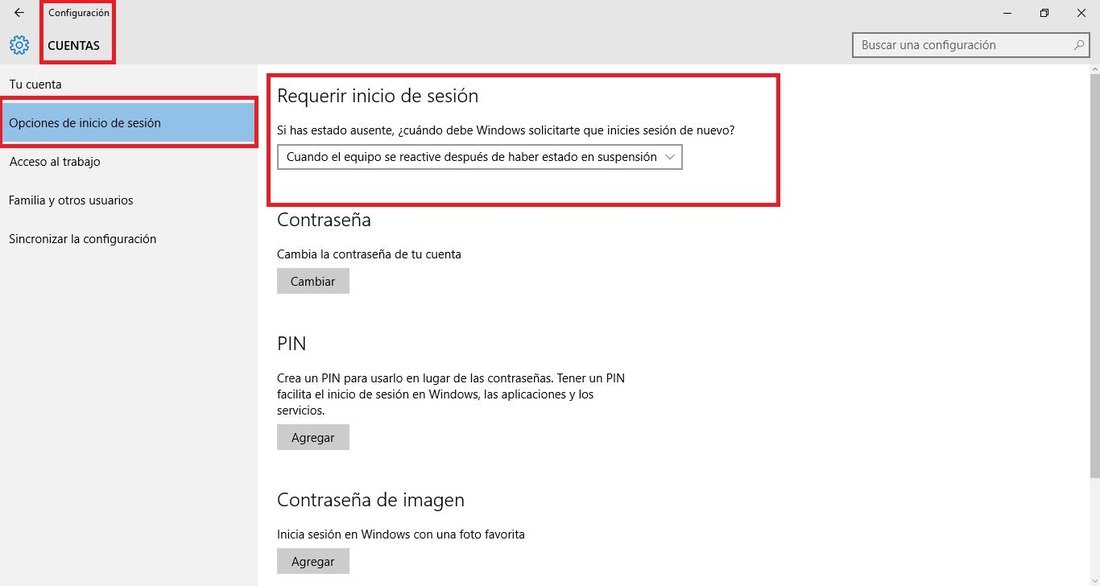 habilitar pantalla de inicio de sesión en Windows 10 tras suspender tu ordenador