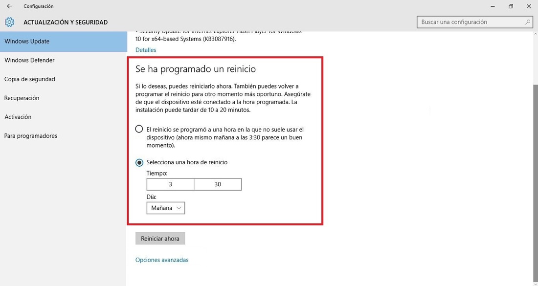 Como programar la instalación de las actualizaciones disponibles en Windows 10