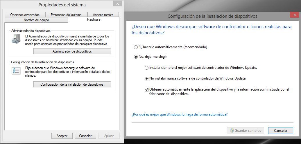 desactivar actualizaciones de drivers en windows update