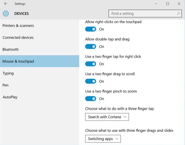 Configurar los gestos del panel tactil en windows 10