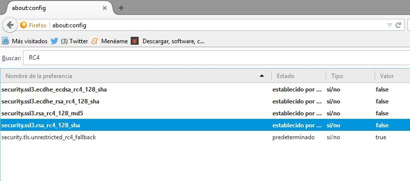 deshabilitar el cefrado RC4 Firefox y mejorar la seguridad del navegador