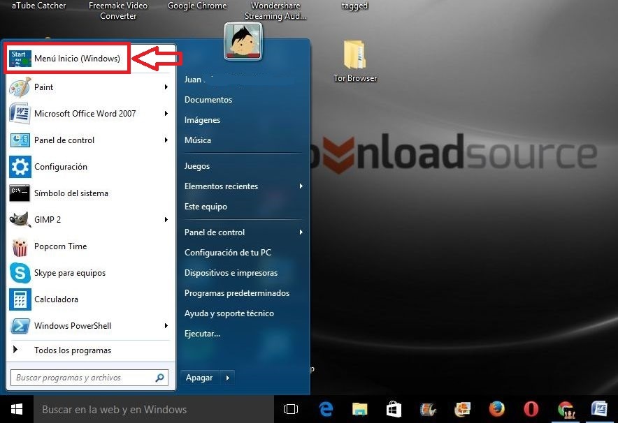 como intercambiar entre el menu de inicio de windows 7 y windows 10