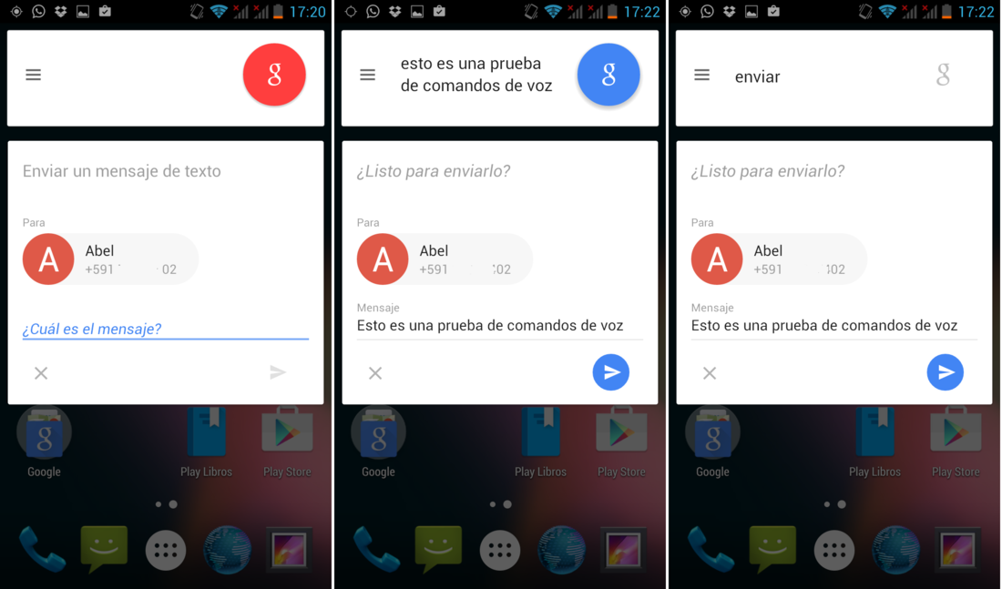 Como enviar SMS y correos a traves de comandos de voz gracias a Google Now de Android