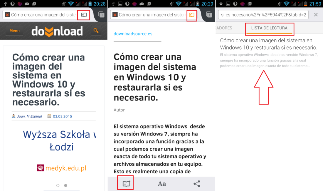 Como guardar antiguos en la lista de lectura para su poserior lectura con Firefox 36 de Android