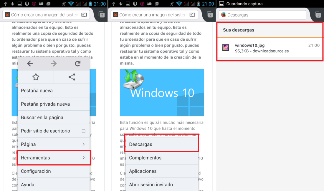 Como gestionar las descargas de archivos a traves del navegador Firefox 36 en Android