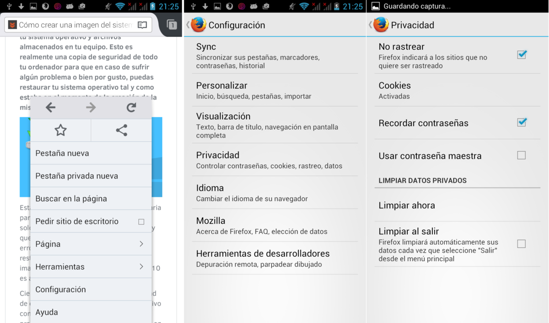 Como mejorar la privacidad en Mozilla Firefox 36 para Android