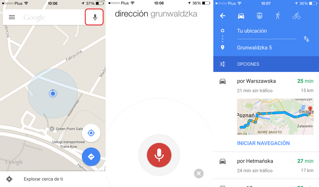 Como introducir destinos en Google Maps iOS con la voz
