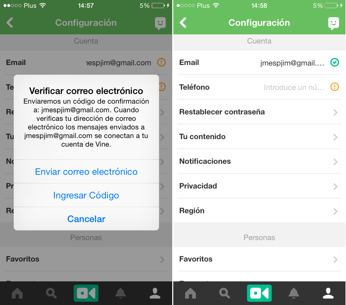 Verifica tu cuenta de Vine para poder usar apps de terceros