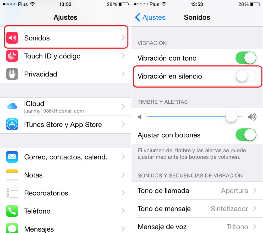 Como deshabilitar la vibración cuando el iPhone este en silencio