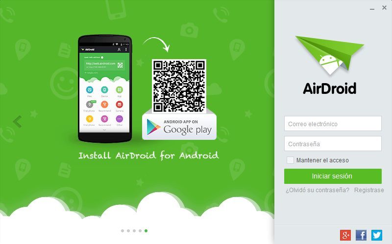 inicio de sesión en airdroid en Windows