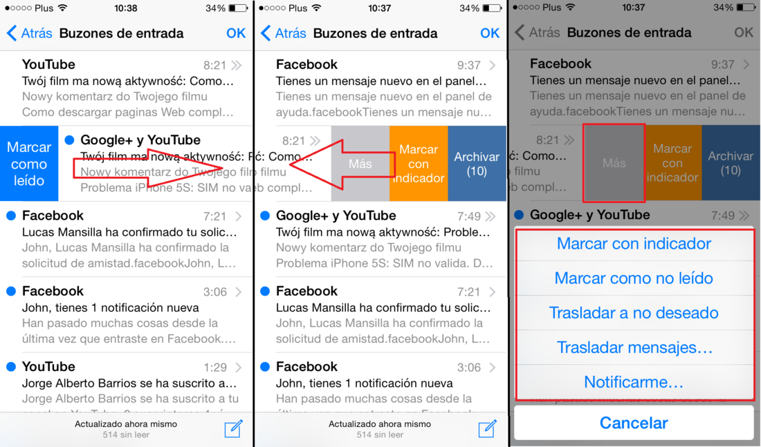 acciones de correo electronico en iOS 8