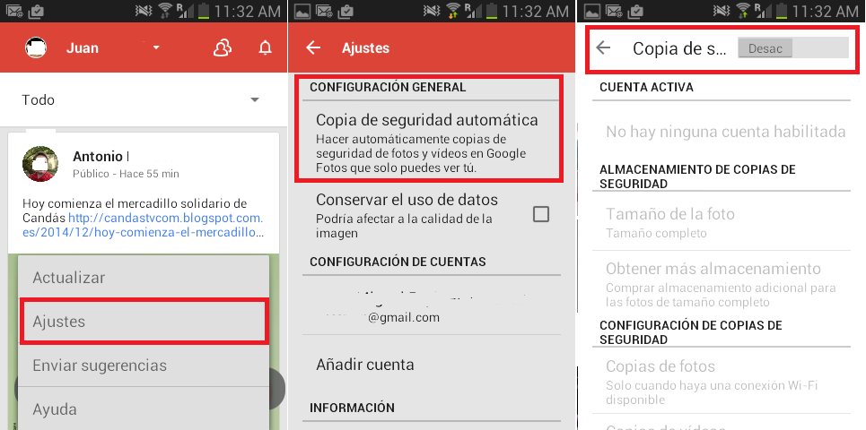 Como configurar la app google + de Gmail para una copia de seguridad automatica de las fotos