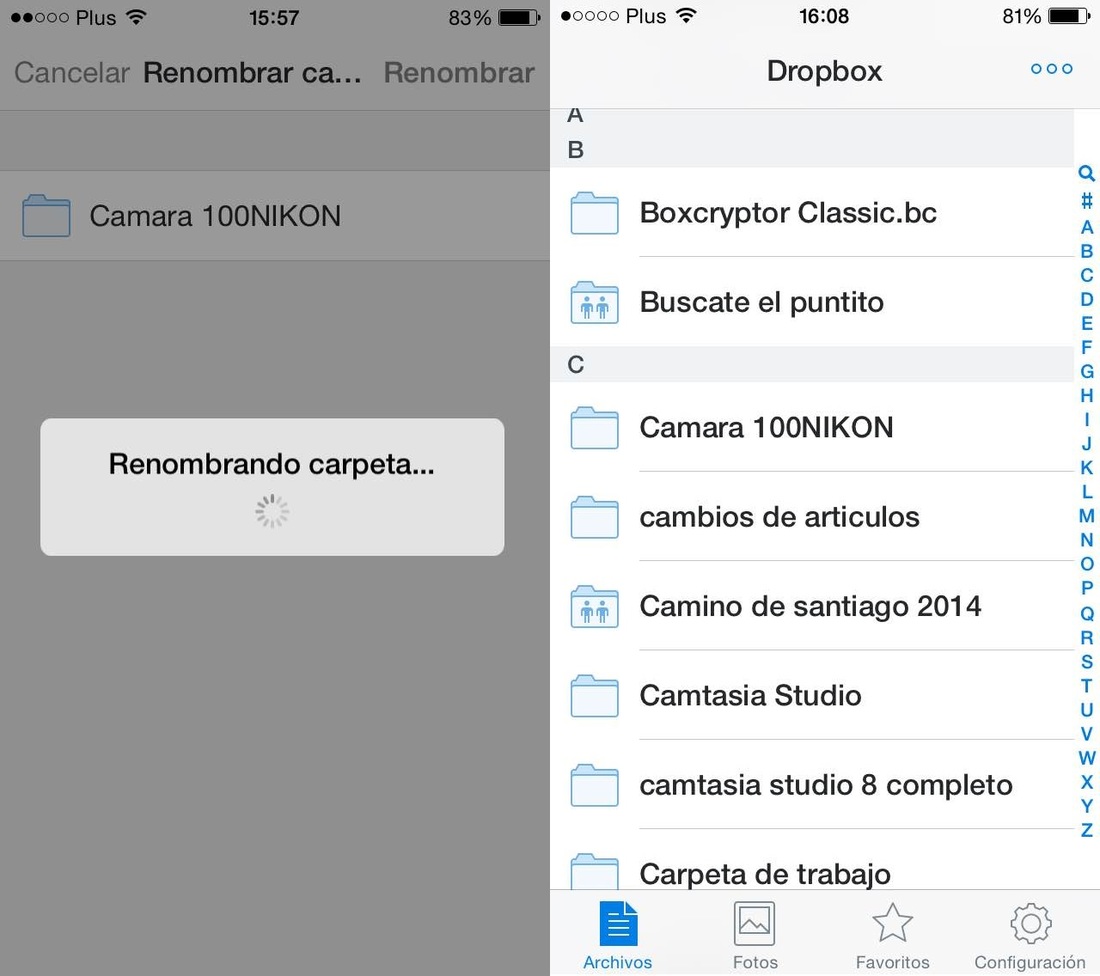 Renombrar archivos Dropbox ios, iPhone, iPad, app, carpeta,