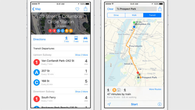 iOS maps de mapas de Apple permite ver rutas de transporte público
