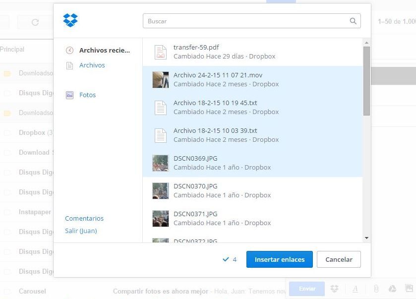 Como adjuntar los archivos de dropbox en el correo de gmail