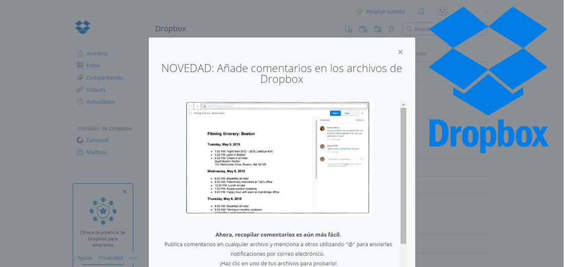 Como comentar los archivos de DropBox