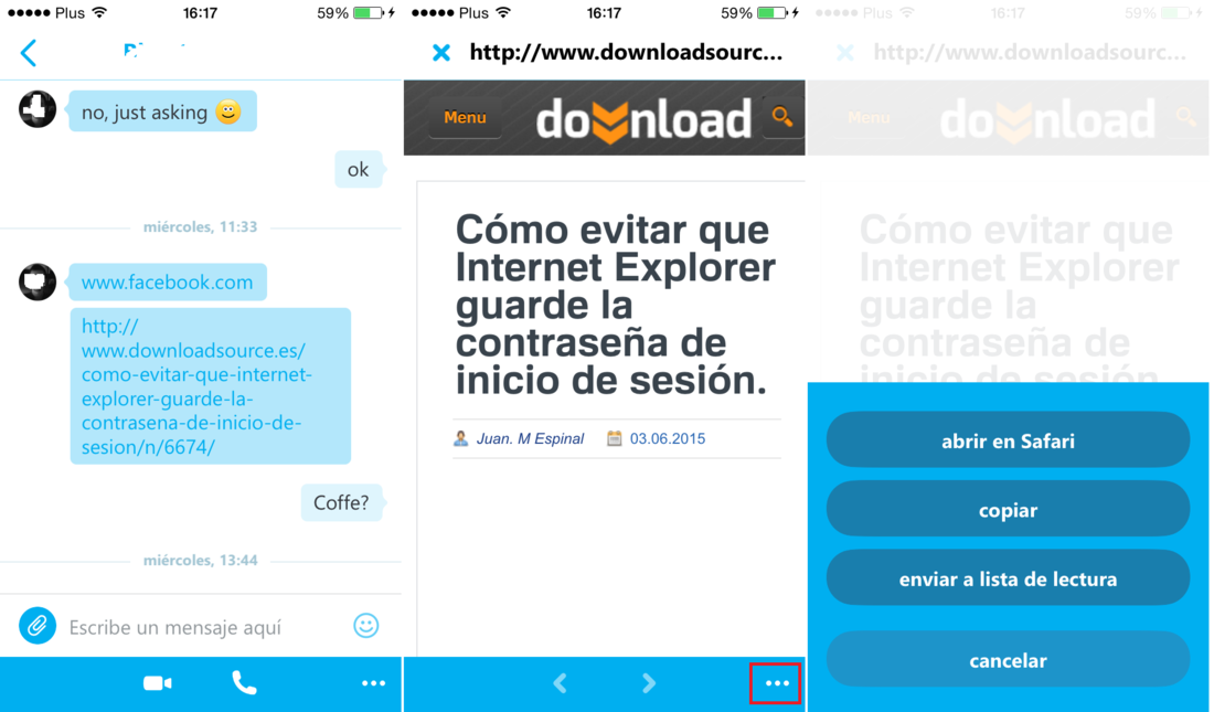 como previsualizar los enlaces en Skype de iPhone o iPad