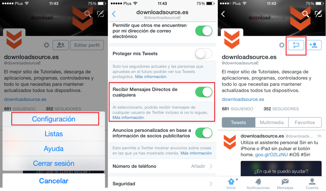 Como configurar los mensajes directos de Twitter