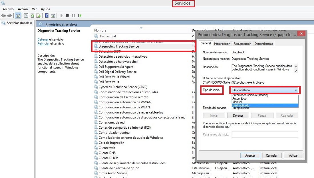 Como desactivar Seguimiento de diagnostico Windows