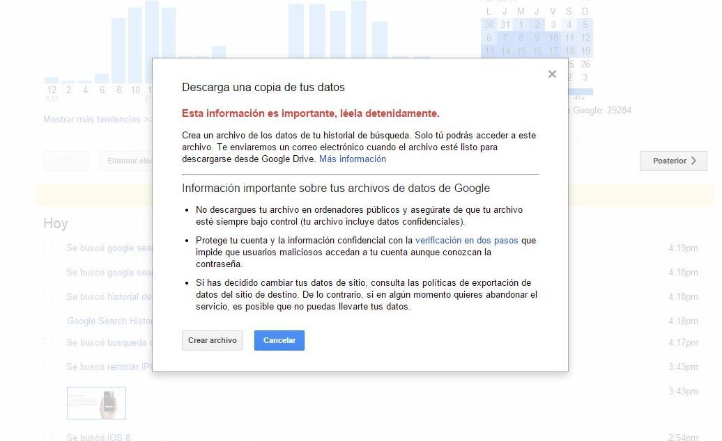 Como descargar tu historial de búsqueda realizadas en el buscador de Google