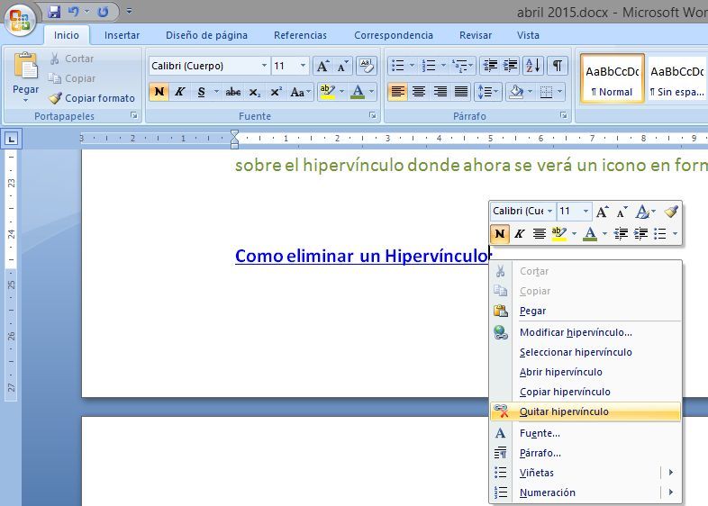 Como eliminar hipervinculo en microsoft Word