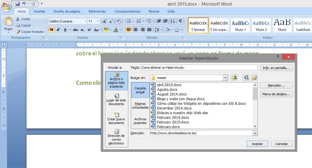 Como crear enlaces en Word