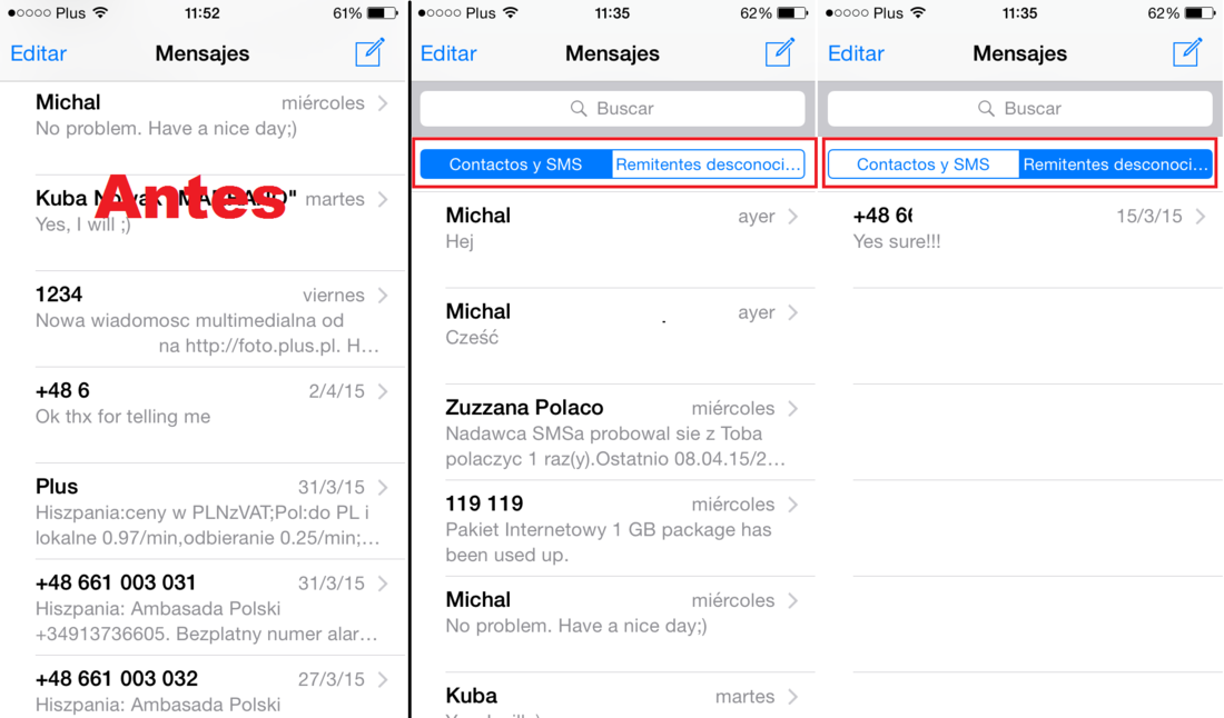 Como separar imessages de desconocidos de los de tus contactos