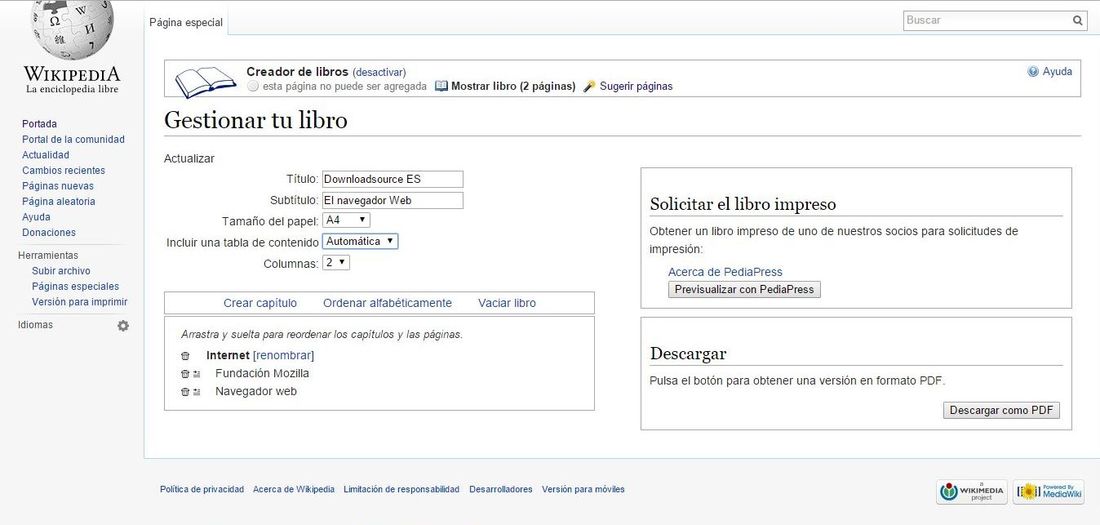 Como poder crear un libro con los articulos de la Wikipedia