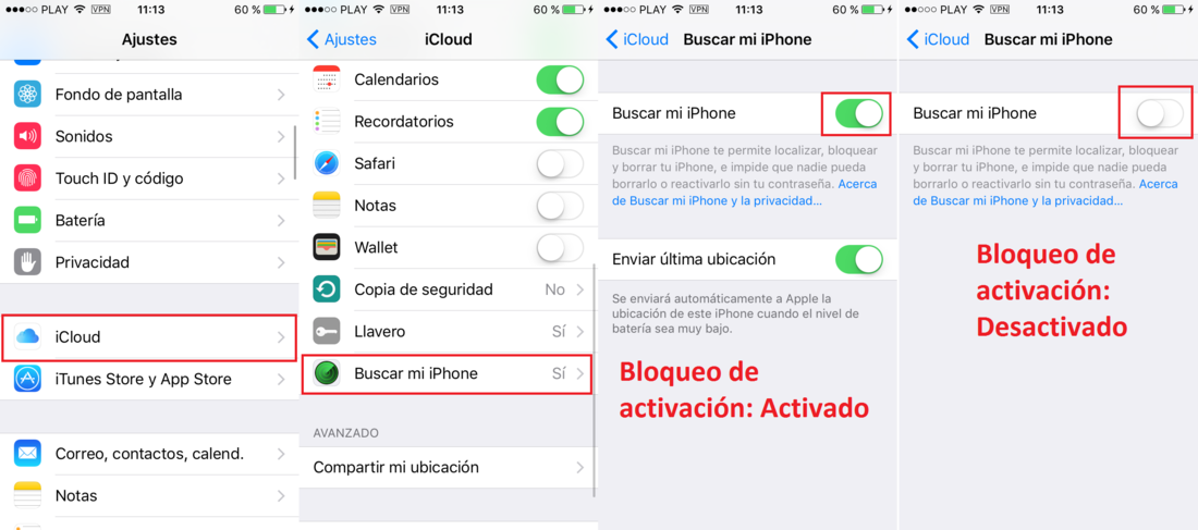 Desactivar el bloqueo de iCloud en iPhone o iPad