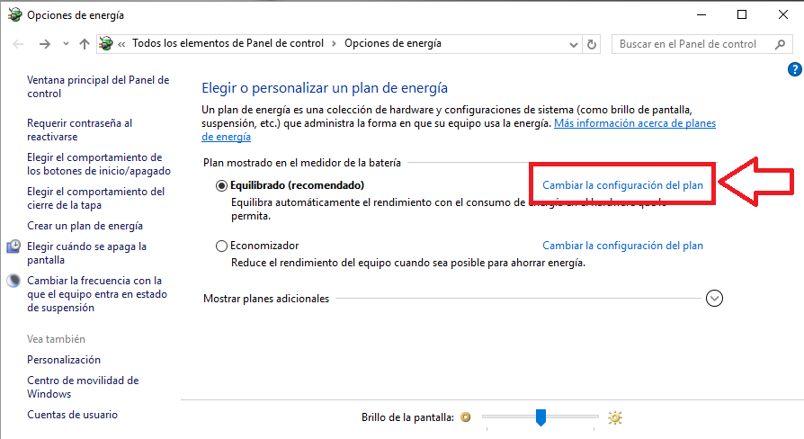 activar el brillo adaptable automático de la pantalla de tu ordeandor con Windows 10