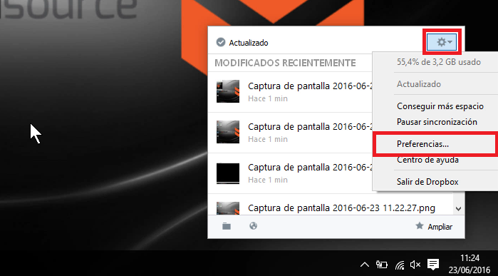no guardar las capturas de pantalla de Windows en Dropbox