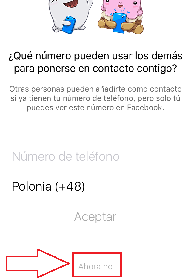 no poner numero de telefono en la aplicación Messenger en iOS o Android