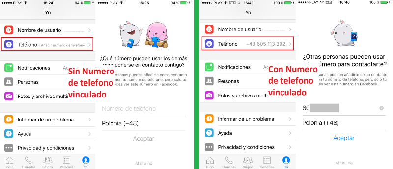 desvincular tu numero de telefono de la app en Messenger de facebook